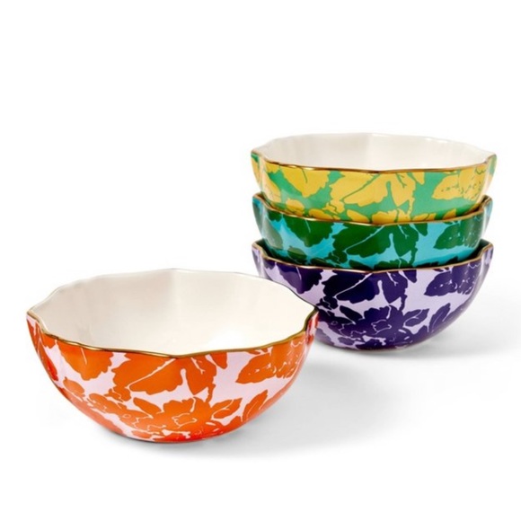 LAST SET* DVF Gold Rim Floral toile Bowls - Picture 8 of 8
